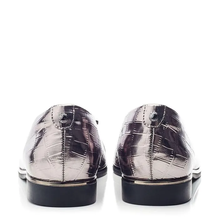 Women Moda In Pelle Flat And Ballerina Shoes Fronton Pewter Patent Mocc Croc