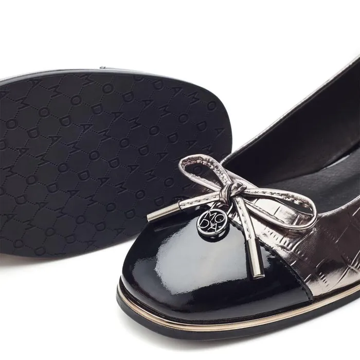 Women Moda In Pelle Flat And Ballerina Shoes Fronton Pewter Patent Mocc Croc