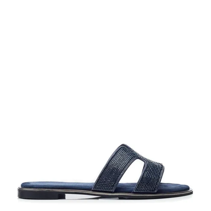 Women Moda In Pelle Flat Sandals Ormay Navy Textile