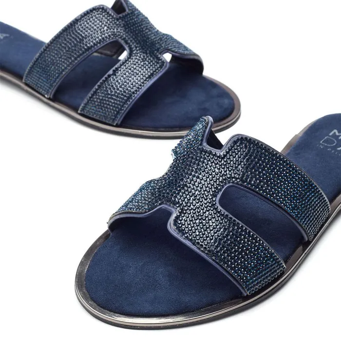 Women Moda In Pelle Flat Sandals Ormay Navy Textile