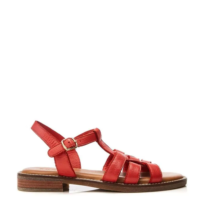 Women Moda In Pelle Flat Sandals Shoon Sh Saddle Red Leather