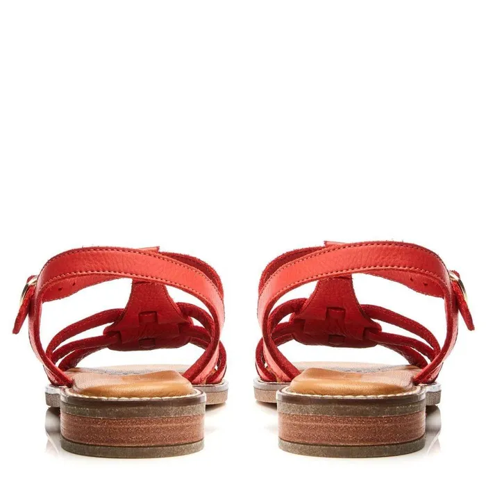 Women Moda In Pelle Flat Sandals Shoon Sh Saddle Red Leather