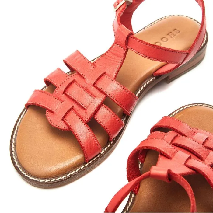 Women Moda In Pelle Flat Sandals Shoon Sh Saddle Red Leather