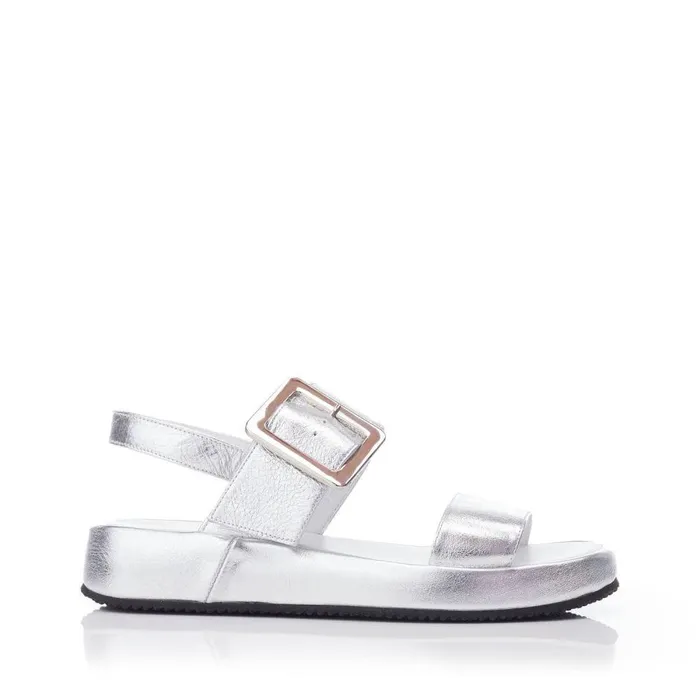 Women Moda In Pelle Flatform Sandals Bsoleful BForce Silver Leather