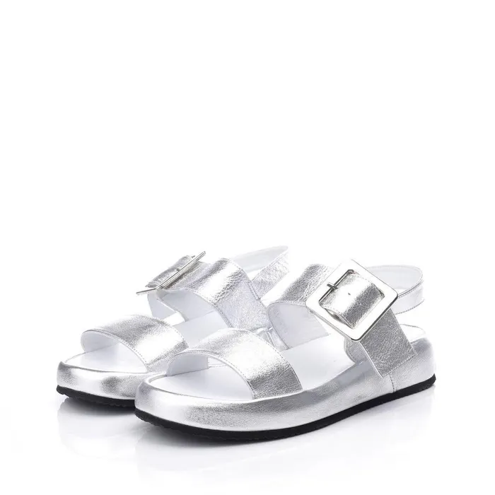 Women Moda In Pelle Flatform Sandals Bsoleful BForce Silver Leather