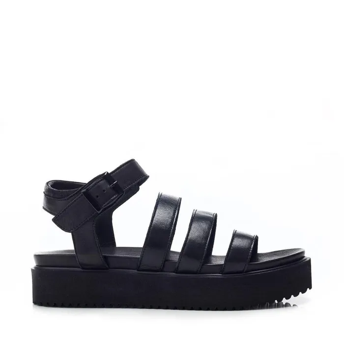 Women Moda In Pelle Flatform Sandals Bsoleful BRocker Black Leather