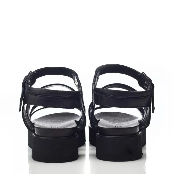 Women Moda In Pelle Flatform Sandals Bsoleful BRocker Black Leather