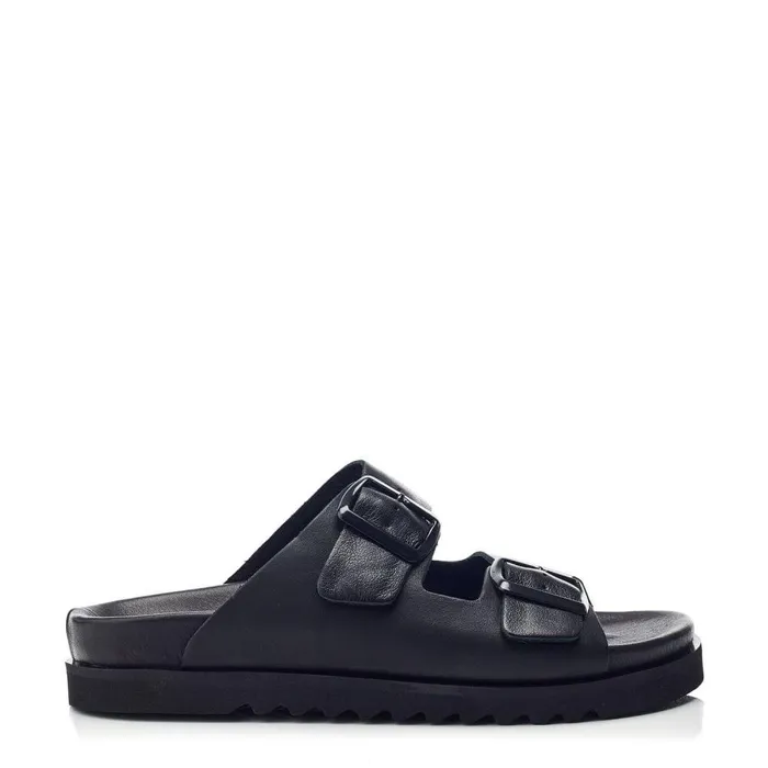 Women Moda In Pelle Flatform Sandals Bsoleful BSlidey Black Leather