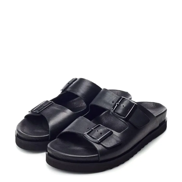 Women Moda In Pelle Flatform Sandals Bsoleful BSlidey Black Leather