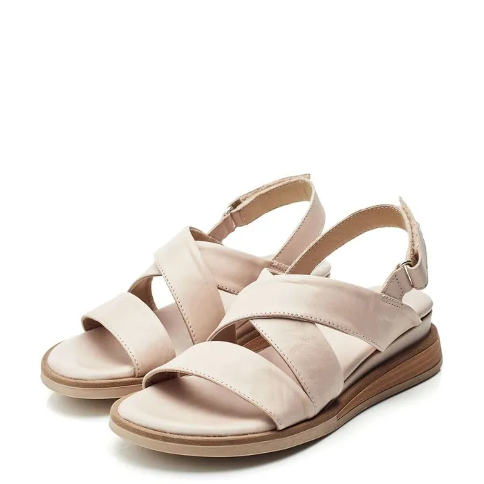 Women Moda In Pelle Flatform Sandals Shoon Sh Iranna Beige Leather