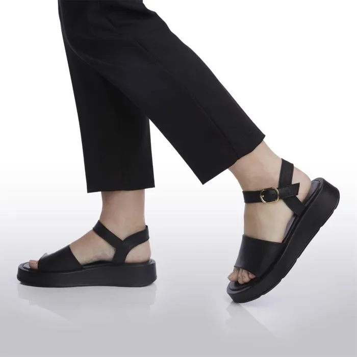 Women Moda In Pelle Flatform Sandals Shoon Sh Mirella Black Leather