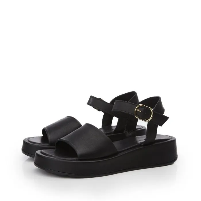 Women Moda In Pelle Flatform Sandals Shoon Sh Mirella Black Leather