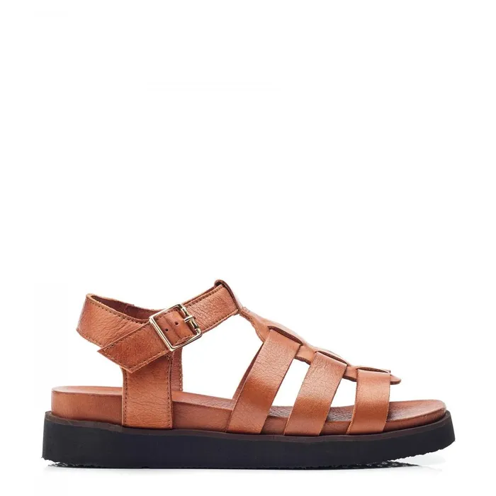 Women Moda In Pelle Flatform Sandals Shoon Sh Shipshape Tan Leather