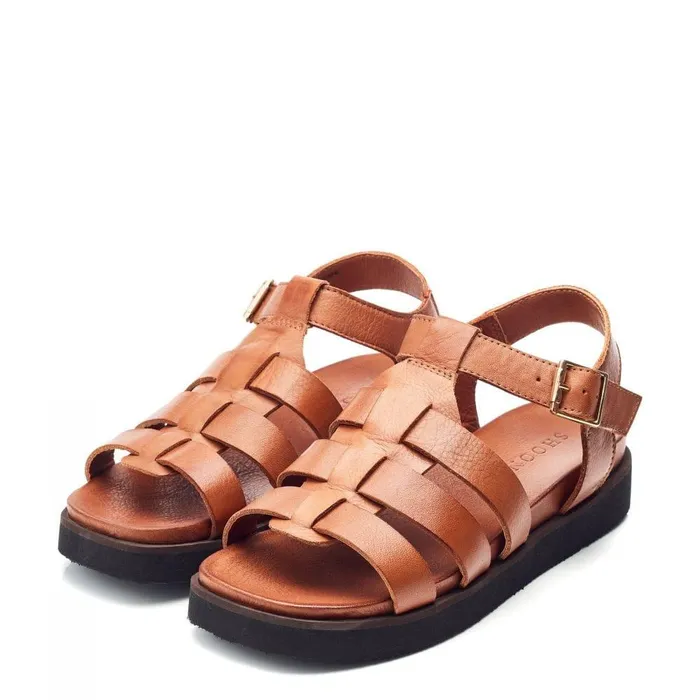 Women Moda In Pelle Flatform Sandals Shoon Sh Shipshape Tan Leather