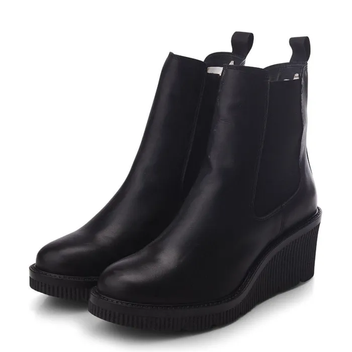 Women Moda In Pelle Heeled And Wedge Boots Audyn Jet Black Leather