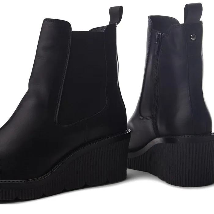 Women Moda In Pelle Heeled And Wedge Boots Audyn Jet Black Leather