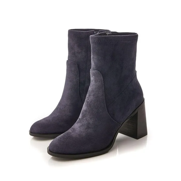 Women Moda In Pelle Heeled And Wedge Boots Marylou Navy Alcantara