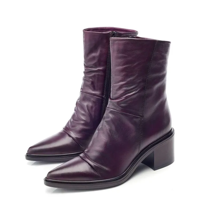 Women Moda In Pelle Heeled And Wedge Boots Oppal Purple Leather