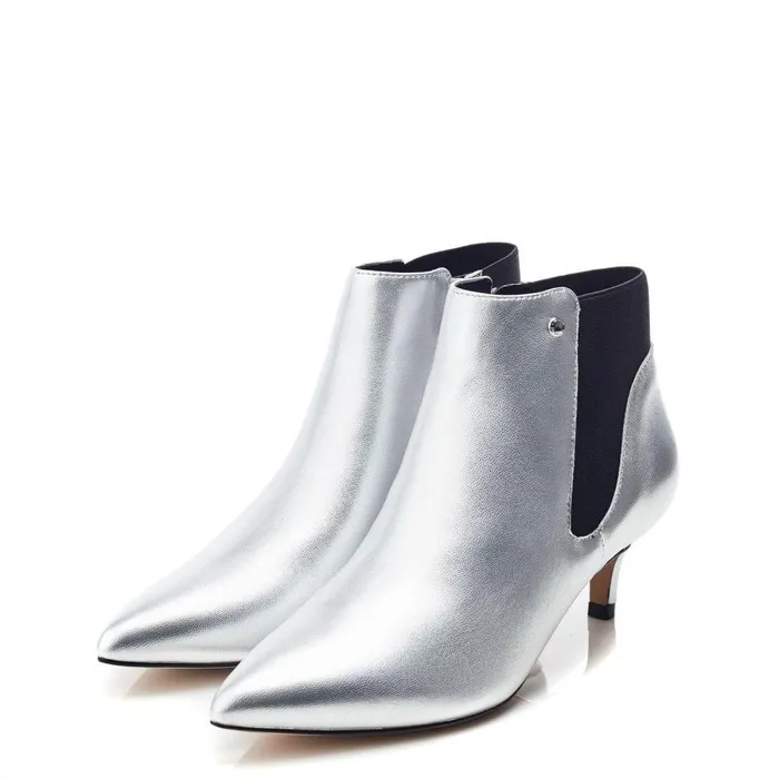 Women Moda In Pelle Heeled And Wedge Boots Qute Silver Leather