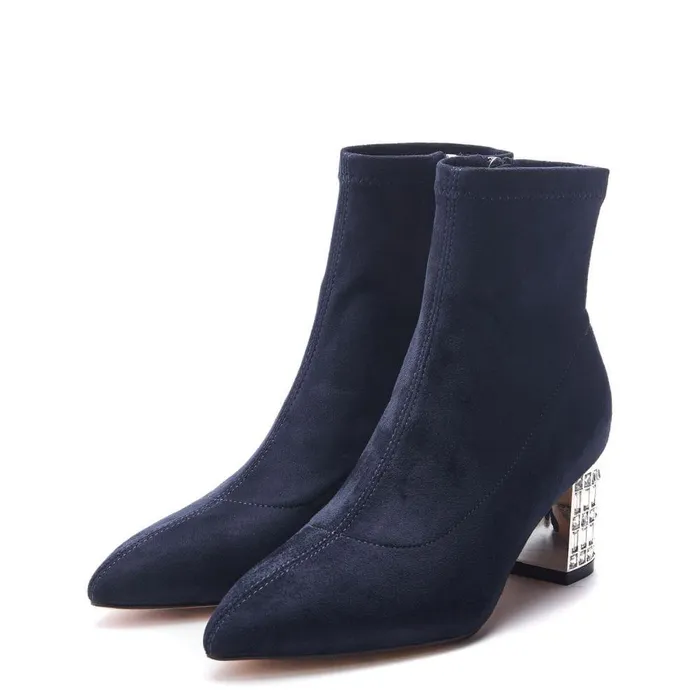 Women Moda In Pelle Heeled And Wedge Boots Tianna Navy Alcantara