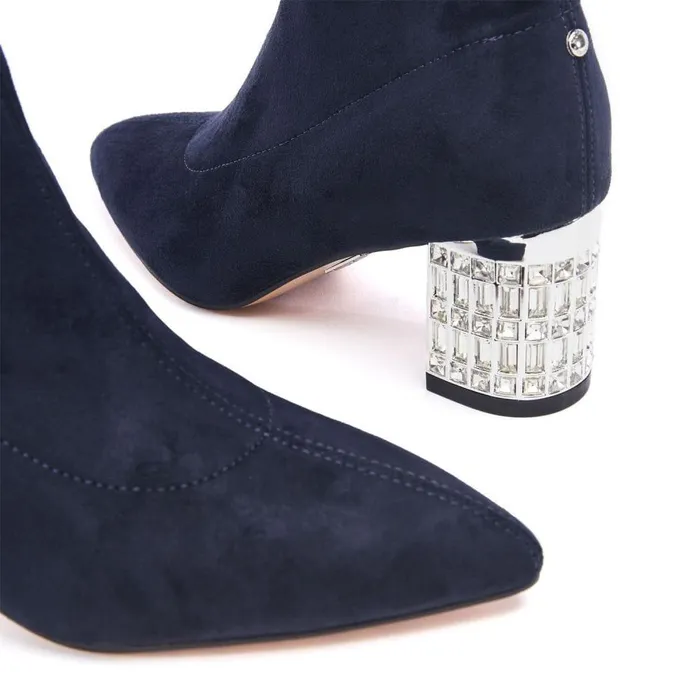 Women Moda In Pelle Heeled And Wedge Boots Tianna Navy Alcantara