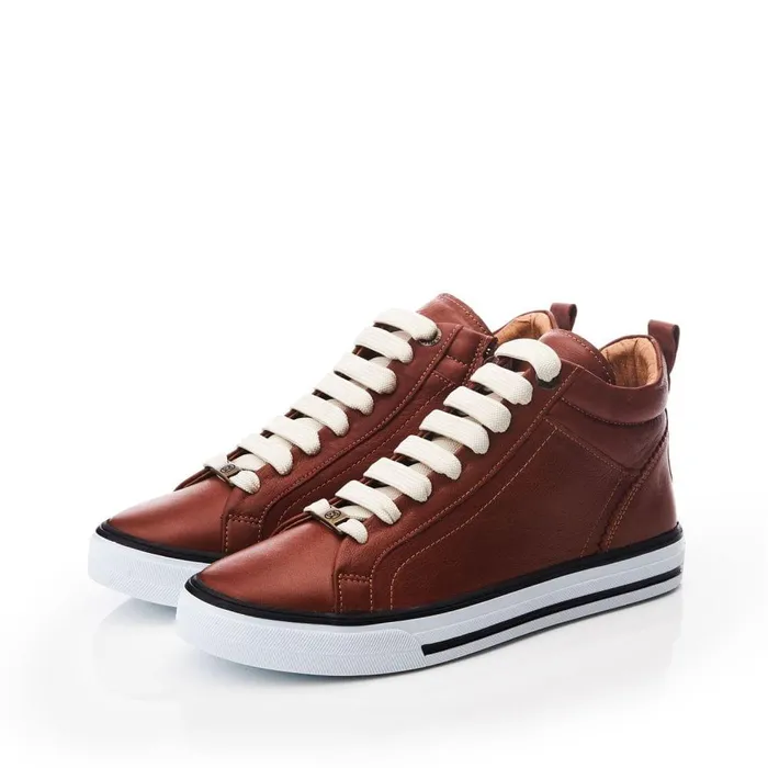 Women Moda In Pelle HighTop Trainers Blaize Tan Leather