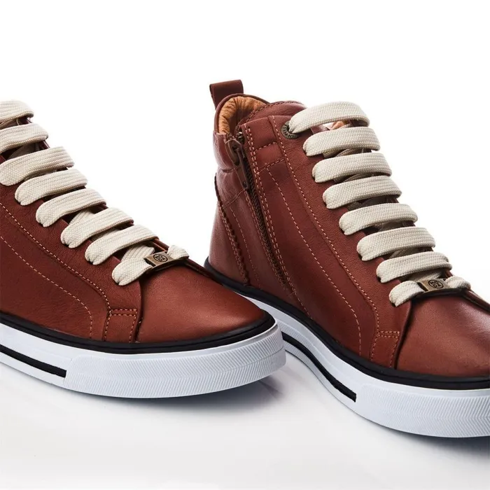 Women Moda In Pelle HighTop Trainers Blaize Tan Leather