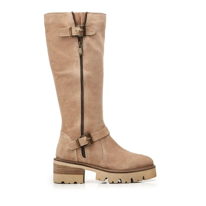 Women Moda In Pelle Knee High Boots Dori Beige Suede