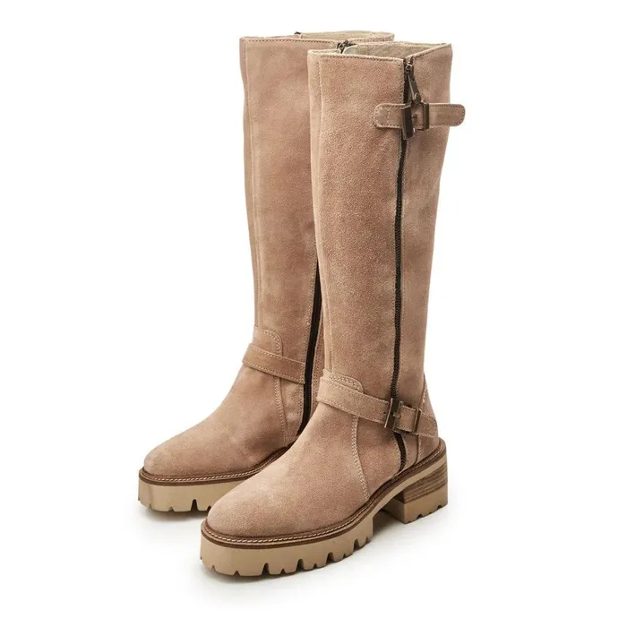 Women Moda In Pelle Knee High Boots Dori Beige Suede