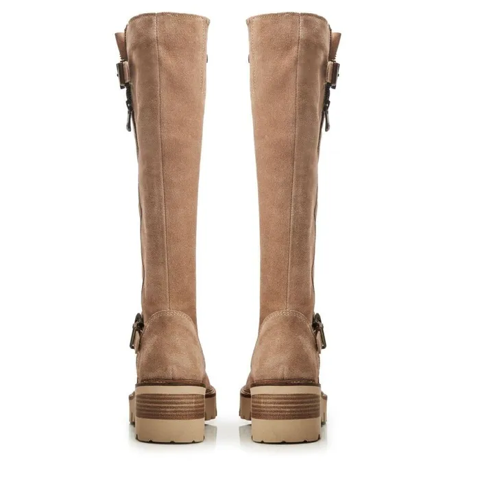 Women Moda In Pelle Knee High Boots Dori Beige Suede