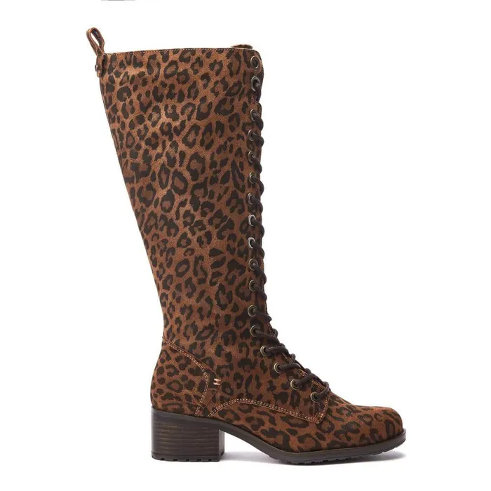 Women Moda In Pelle Knee High Boots Hailey Dark Leopard Suede