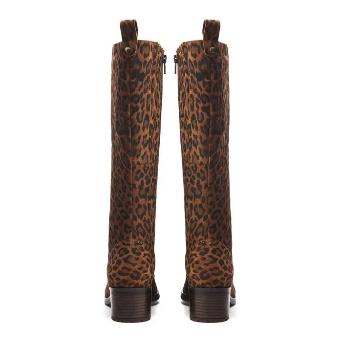 Women Moda In Pelle Knee High Boots Hailey Dark Leopard Suede
