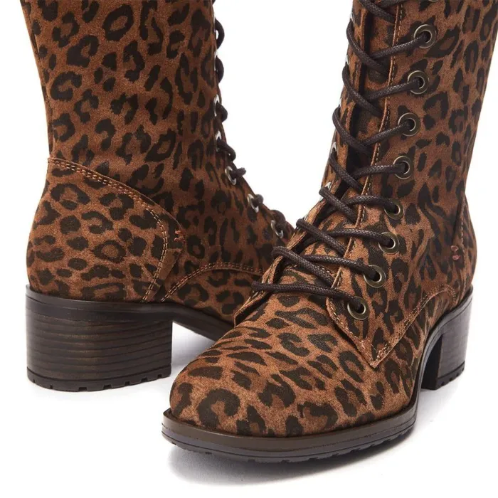 Women Moda In Pelle Knee High Boots Hailey Dark Leopard Suede