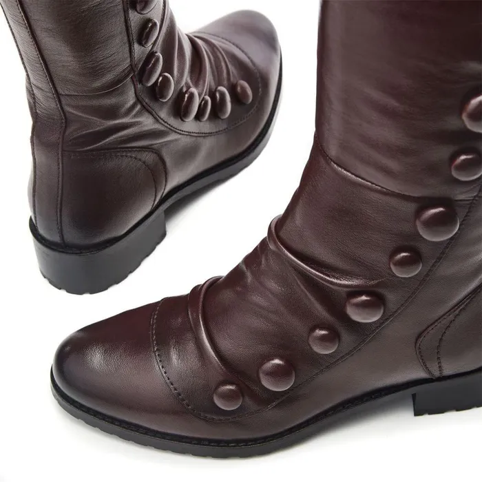 Women Moda In Pelle Knee High Boots Irenne Burgundy Leather