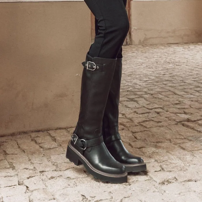 Women Moda In Pelle Knee High Boots Ludres Black Leather