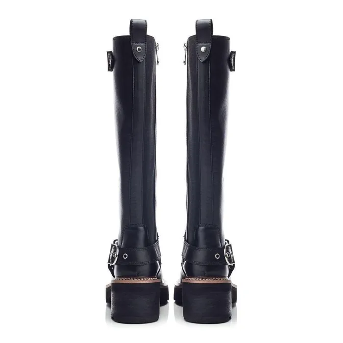 Women Moda In Pelle Knee High Boots Ludres Black Leather