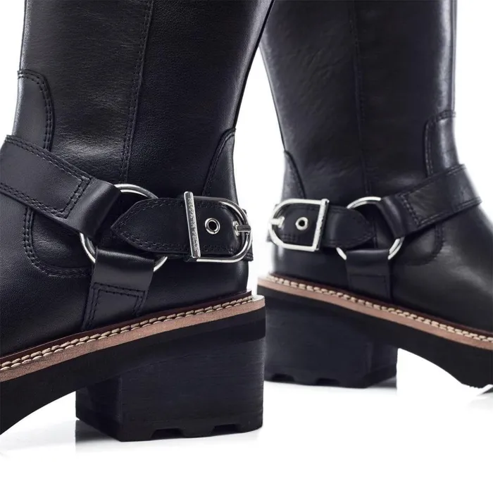 Women Moda In Pelle Knee High Boots Ludres Black Leather
