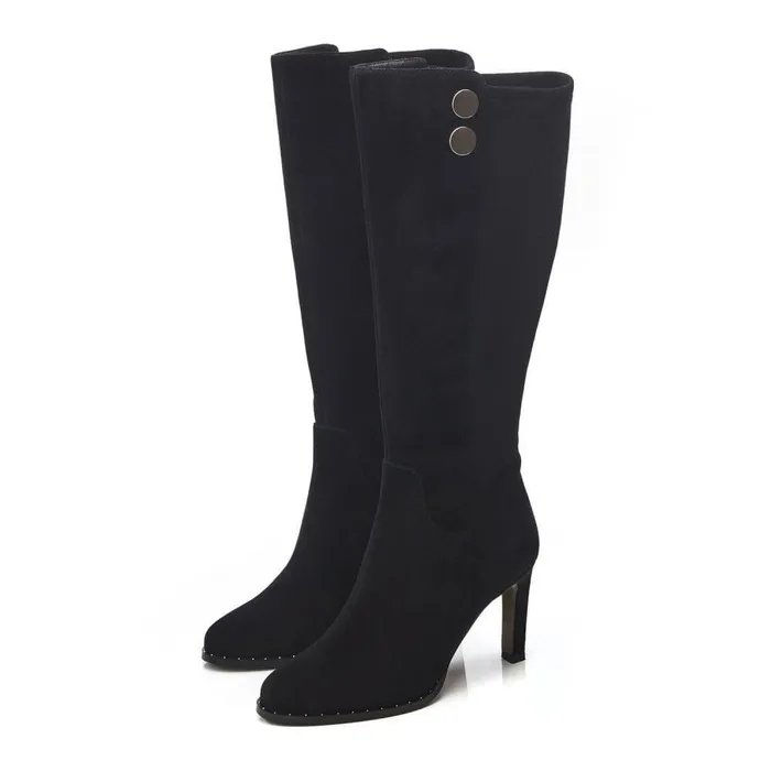 Women Moda In Pelle Knee High Boots Salanda Black Suede