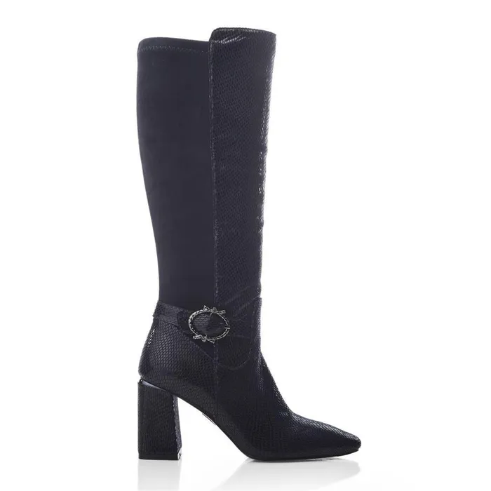 Women Moda In Pelle Knee High Boots Saretta Navy Alcantara