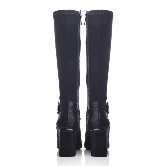 Women Moda In Pelle Knee High Boots Saretta Navy Alcantara