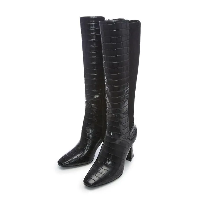 Women Moda In Pelle Knee High Boots Sarisa Black Patent Mocc Croc