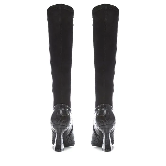 Women Moda In Pelle Knee High Boots Sarisa Black Patent Mocc Croc