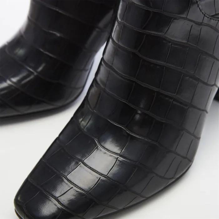 Women Moda In Pelle Knee High Boots Sarisa Black Patent Mocc Croc