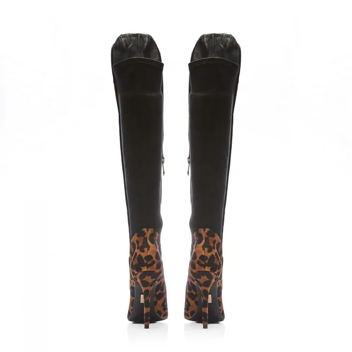 Women Moda In Pelle Knee High Boots Savi Leopard Print Pony