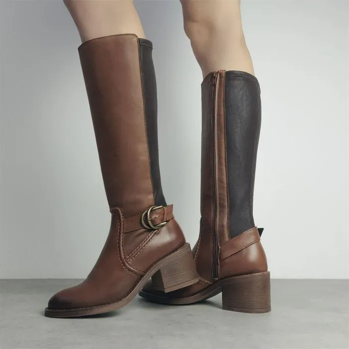 Women Moda In Pelle Knee High Boots Silvie Tan Leather