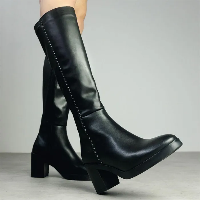 Women Moda In Pelle Knee High Boots Trinitie Black Leather