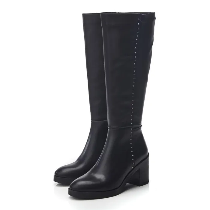 Women Moda In Pelle Knee High Boots Trinitie Black Leather