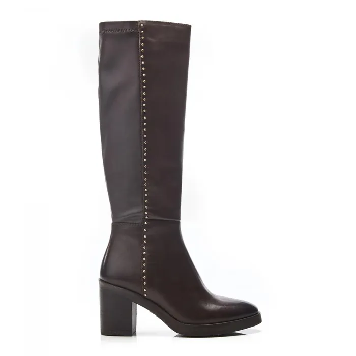 Women Moda In Pelle Knee High Boots Trinitie Dark Brown Leather