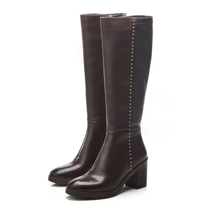 Women Moda In Pelle Knee High Boots Trinitie Dark Brown Leather