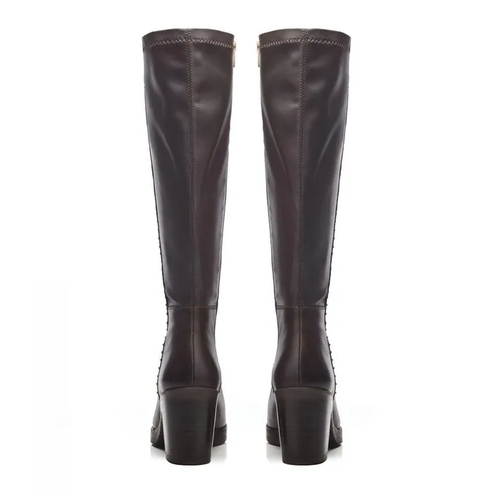 Women Moda In Pelle Knee High Boots Trinitie Dark Brown Leather